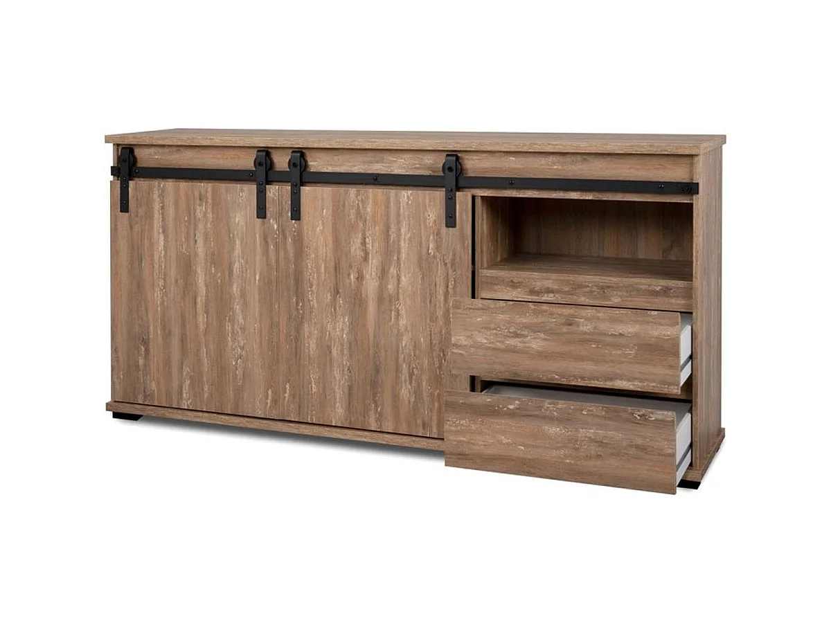 Buffet MARRAKESCH en chêne 180 cm, 2 portes, 2 tiroirs et niches centrales
