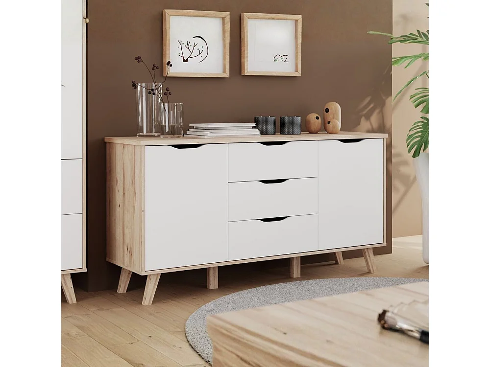 Madia Axis 2 Ante e 3 Cassetti Rovere e Bianco 149 cm – Design Moderno e Funzionalità Quotidiana