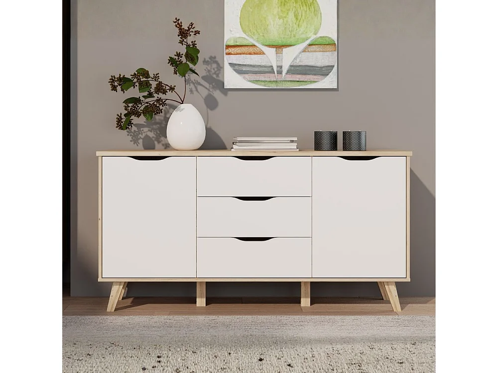 Madia Axis 2 Ante e 3 Cassetti Rovere e Bianco 149 cm – Design Moderno e Funzionalità Quotidiana