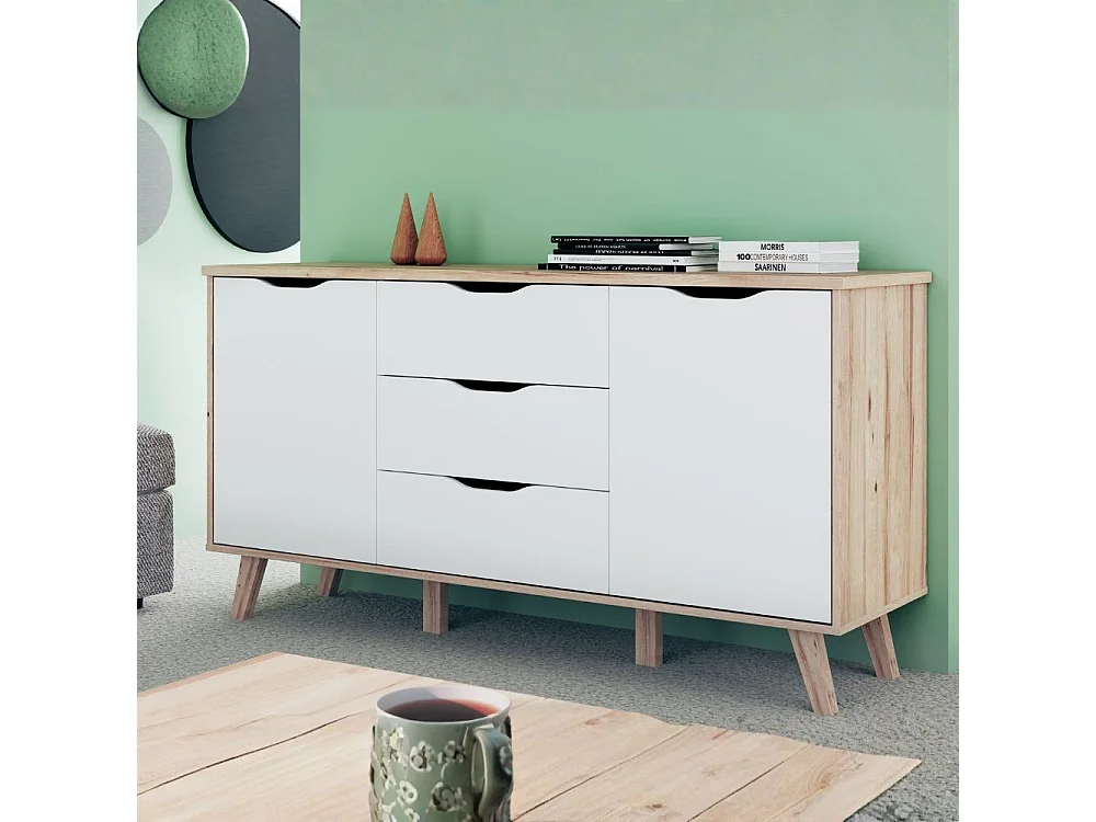 Madia Axis 2 Ante e 3 Cassetti Rovere e Bianco 149 cm – Design Moderno e Funzionalità Quotidiana
