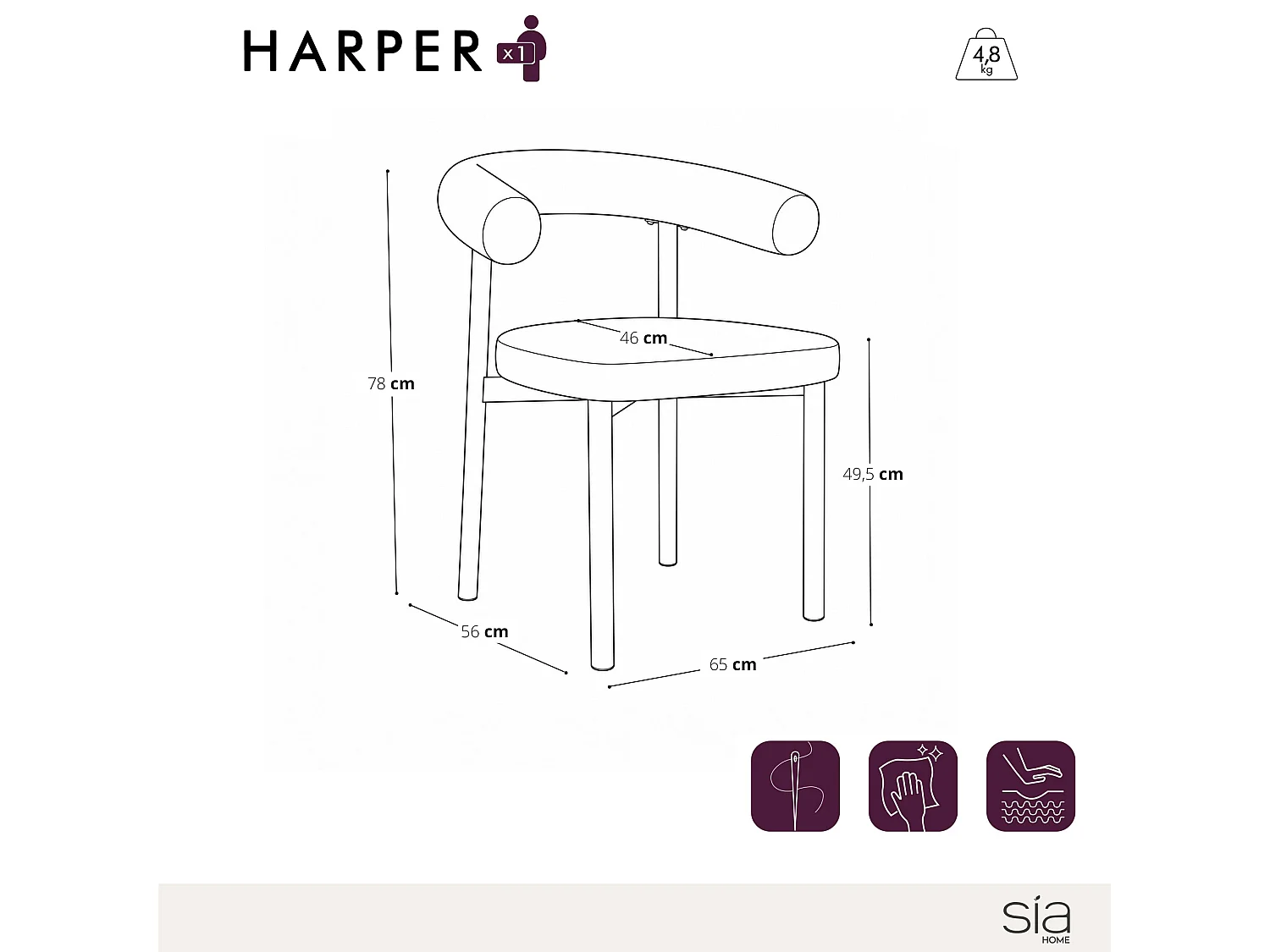 Lot de 2 chaises HARPER en tissu tramé toucher doux taupe