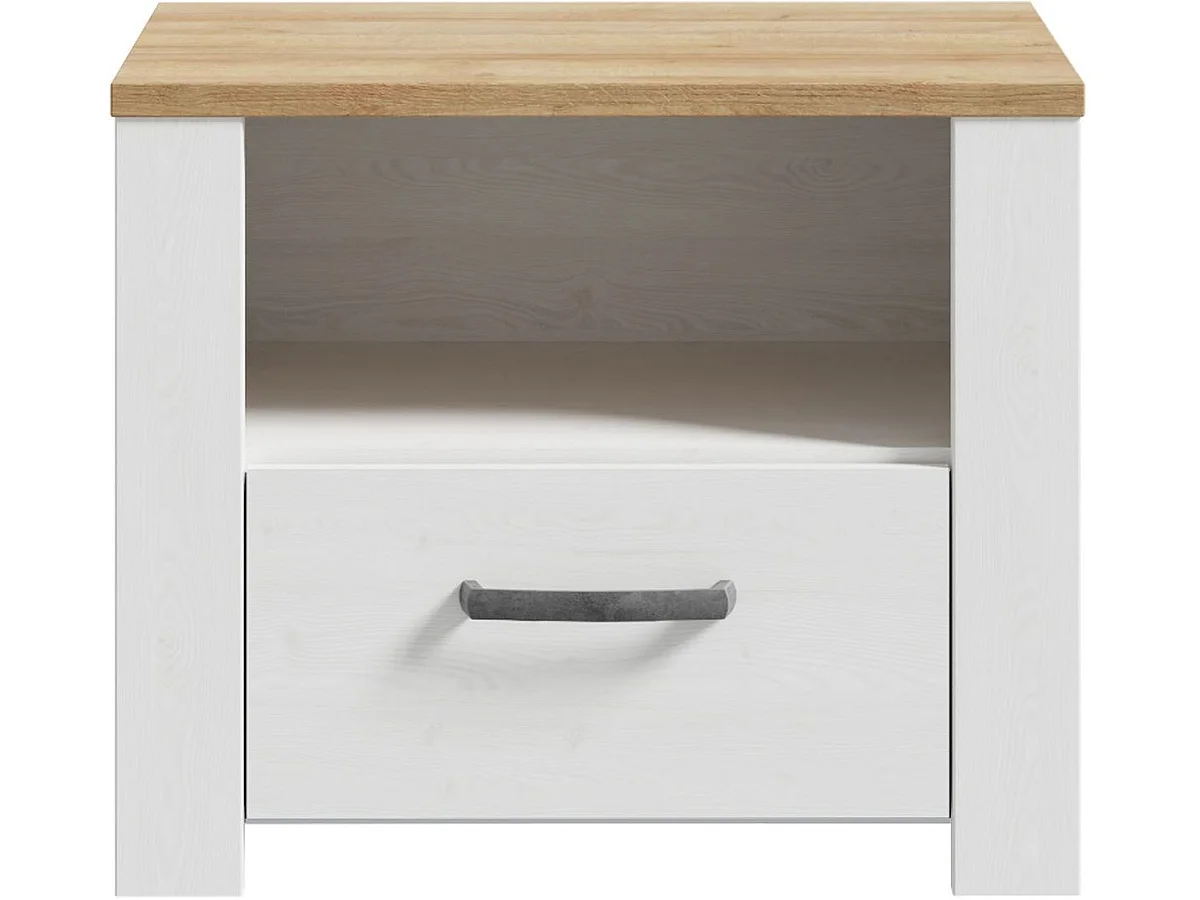 Moderne Rustieke BOHOL Nachtkastje met 1 Lade en 1 Plank, Eiken/Wit, 61,6 x 42 x 52 cm