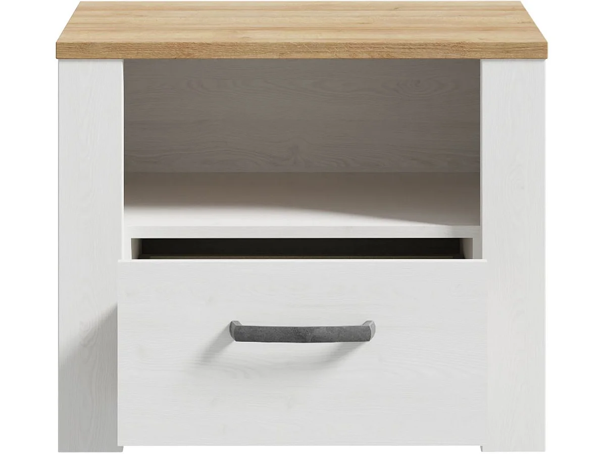 Moderne Rustieke BOHOL Nachtkastje met 1 Lade en 1 Plank, Eiken/Wit, 61,6 x 42 x 52 cm