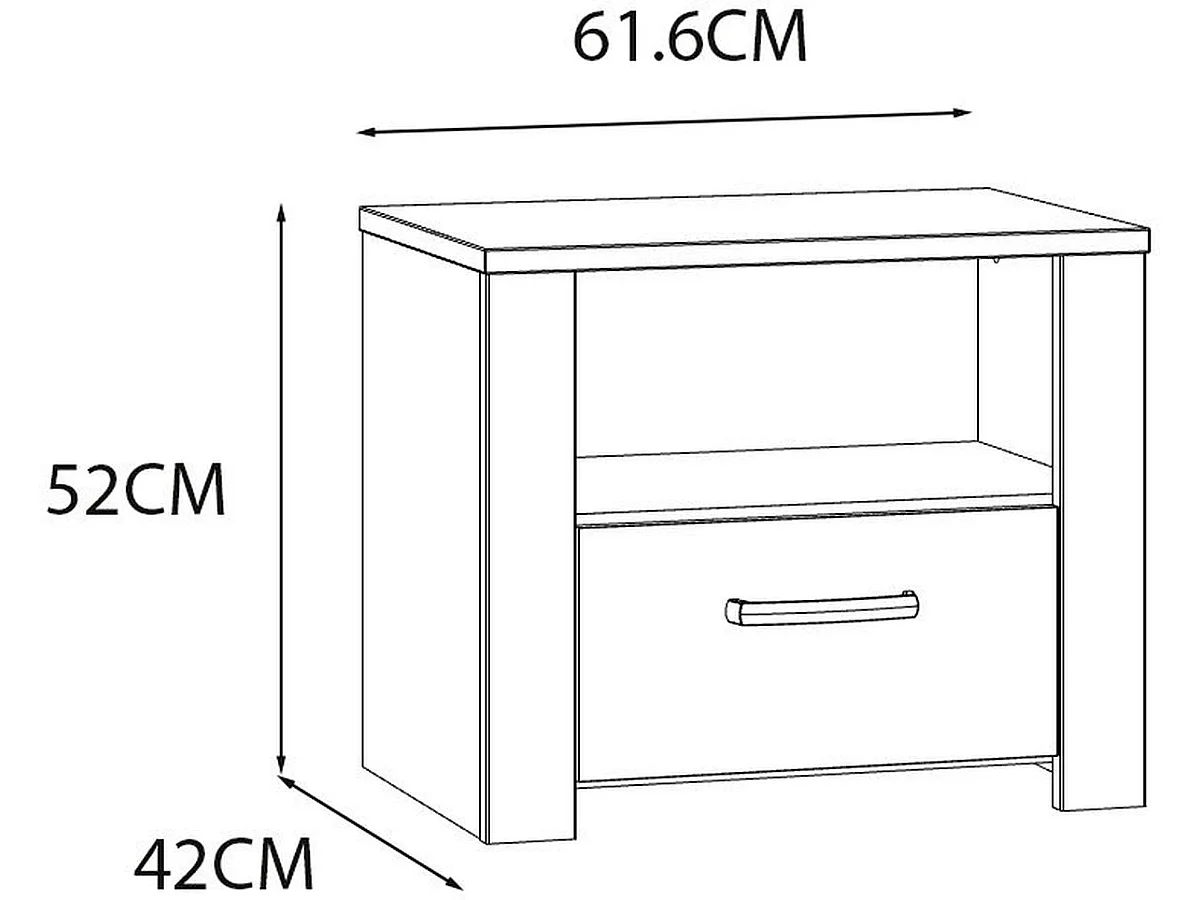 Moderne Rustieke BOHOL Nachtkastje met 1 Lade en 1 Plank, Eiken/Wit, 61,6 x 42 x 52 cm