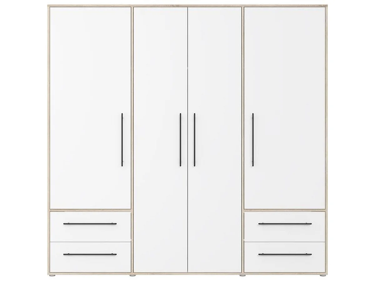 Armoire 4 portes MOKKARIS MKSS841-Q36 4 tiroirs, 1 tringle, chêne Sonoma - blanc mat