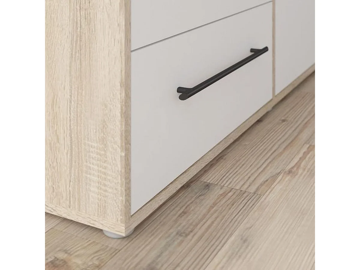 Armoire 4 portes MOKKARIS MKSS841-Q36 4 tiroirs, 1 tringle, chêne Sonoma - blanc mat