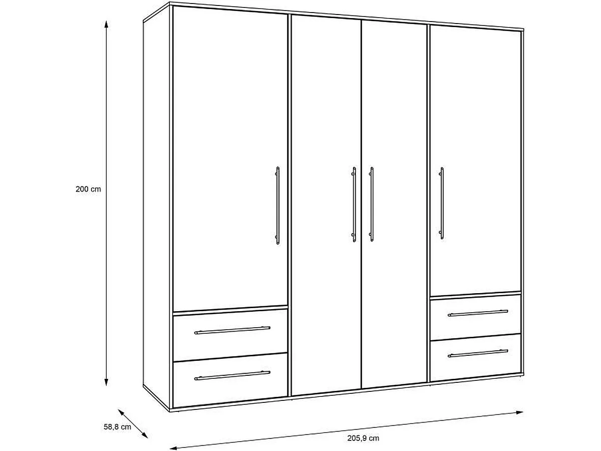 Armoire 4 portes MOKKARIS MKSS841-Q36 4 tiroirs, 1 tringle, chêne Sonoma - blanc mat
