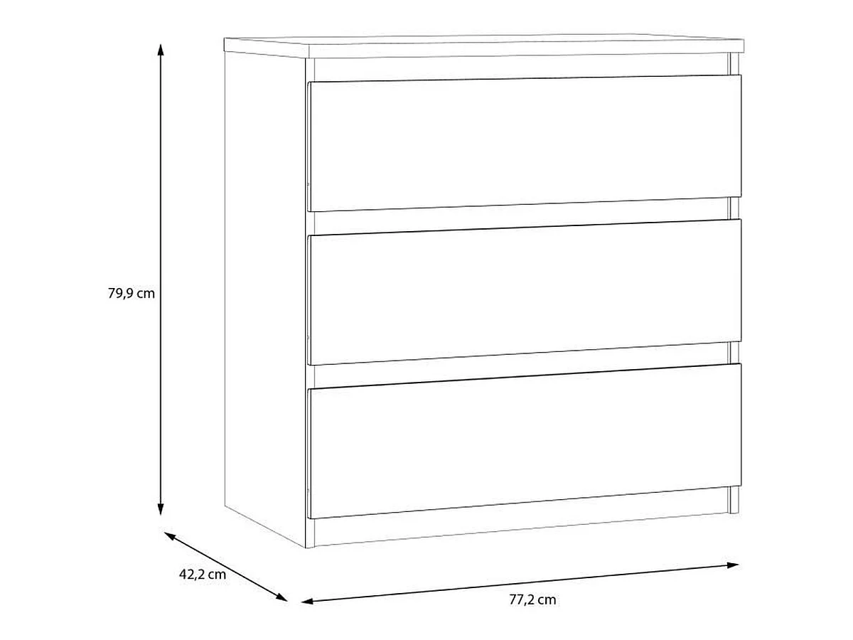 Compact Antraciet 3-Lade CHELSEA Ladekast, 77,2 x 42,2 x 79,9 cm