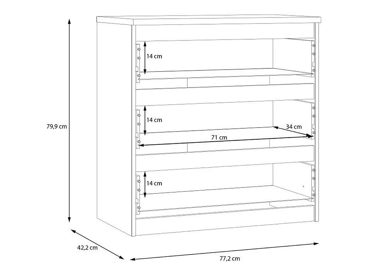 Compact Antraciet 3-Lade CHELSEA Ladekast, 77,2 x 42,2 x 79,9 cm