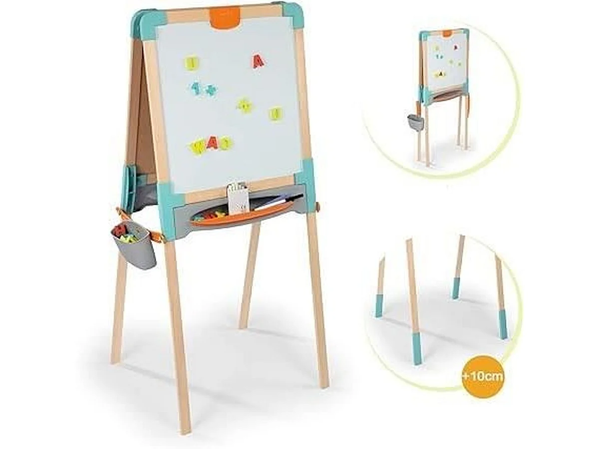 Chevalet double-face Smoby en bois de tilleul pour enfant - Tableau noir et tableau blanc magnétique, 80 accessoires