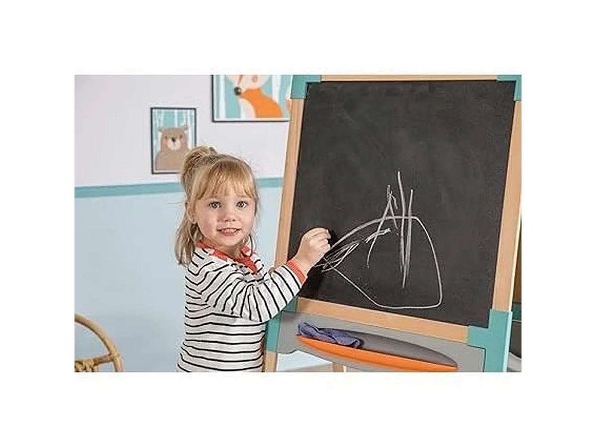 Chevalet double-face Smoby en bois de tilleul pour enfant - Tableau noir et tableau blanc magnétique, 80 accessoires