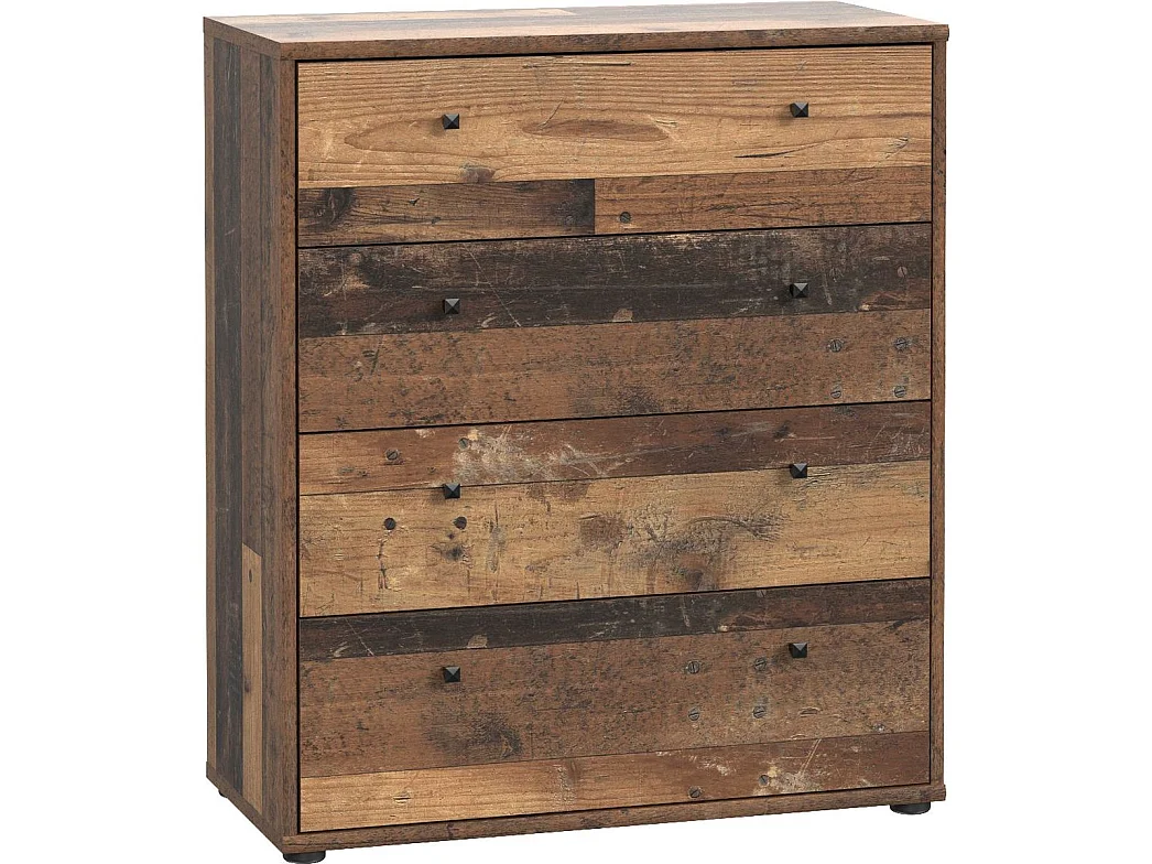 TEMPRA 2 Commode 4 tiroirs T2KK212-H51 aspect vieux bois 73,7×34,8×85,5 cm