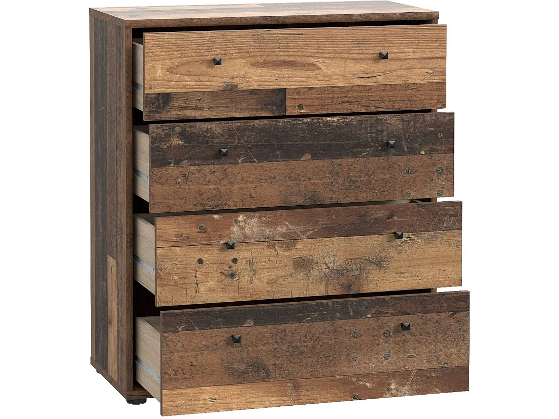 TEMPRA 2 Commode 4 tiroirs T2KK212-H51 aspect vieux bois 73,7×34,8×85,5 cm