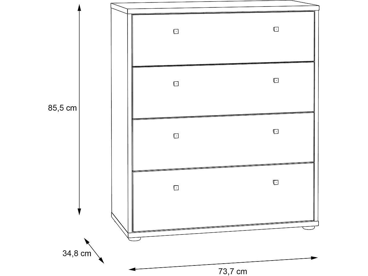 TEMPRA 2 Commode 4 tiroirs T2KK212-H51 aspect vieux bois 73,7×34,8×85,5 cm