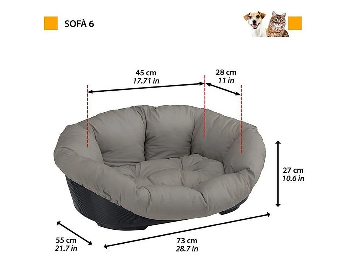 Ferplast Ovales Zweisitzer Haustiersofa, Grau, 73×55×27 cm