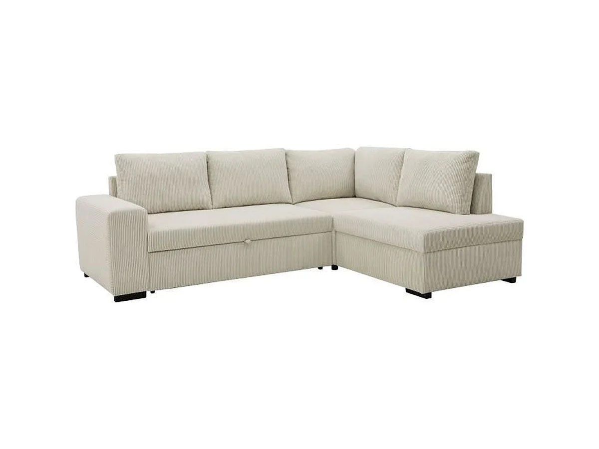 Canapé d'angle convertible CASAPY NIRVANA 4 places velours côtelé perle L247 x P183 x H87