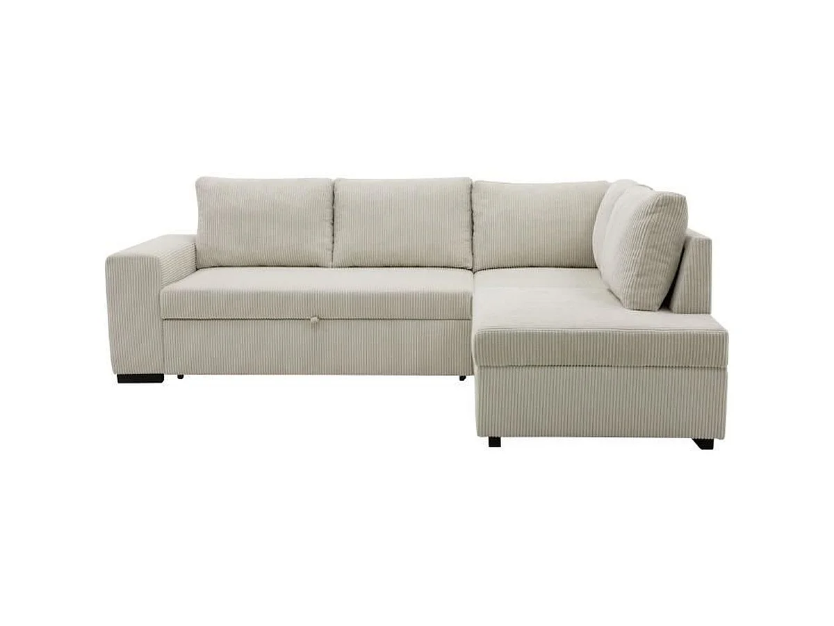 Canapé d'angle convertible CASAPY NIRVANA 4 places velours côtelé perle L247 x P183 x H87
