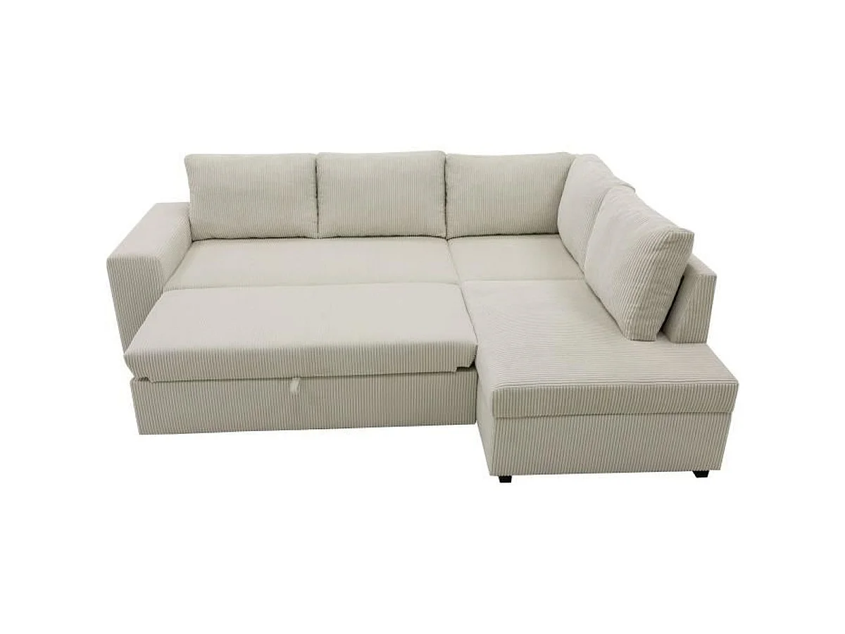 Canapé d'angle convertible CASAPY NIRVANA 4 places velours côtelé perle L247 x P183 x H87