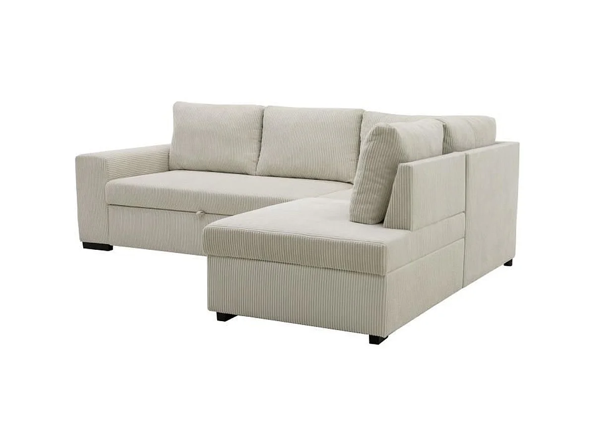 Canapé d'angle convertible CASAPY NIRVANA 4 places velours côtelé perle L247 x P183 x H87