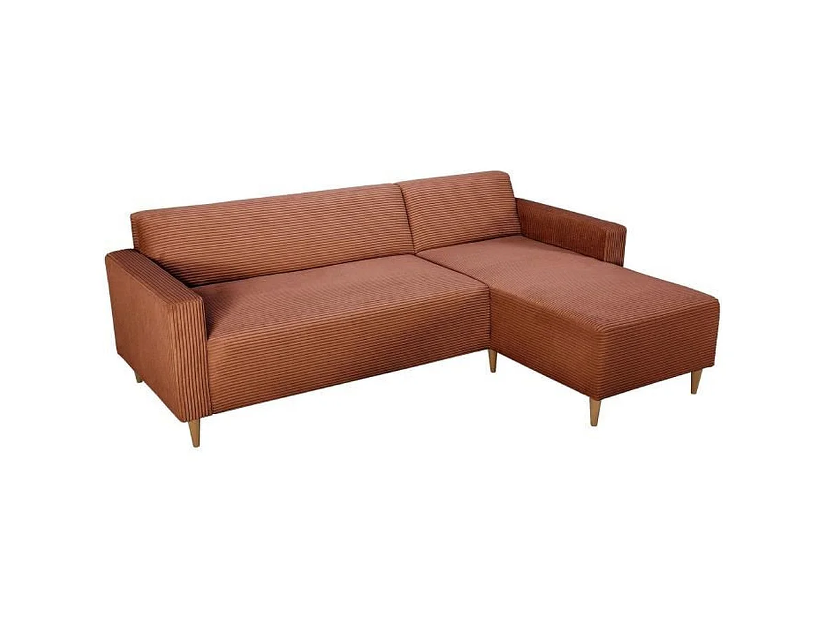 Canapé d'angle fixe réversible CASAPY BOB 3 places en velours côtelé terracotta