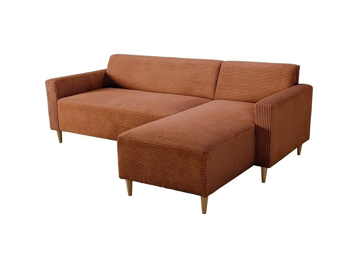 Canapé d'angle fixe réversible CASAPY BOB 3 places en velours côtelé terracotta