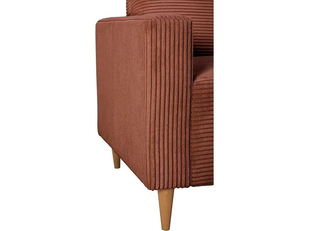 Canapé d'angle fixe réversible CASAPY BOB 3 places en velours côtelé terracotta