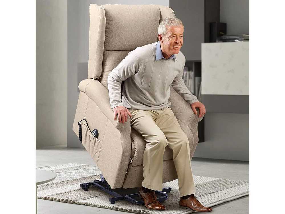 Poltrona Alzapersona Elettrica Motorizzata Reclinabile Ecopelle Beige Anziani
