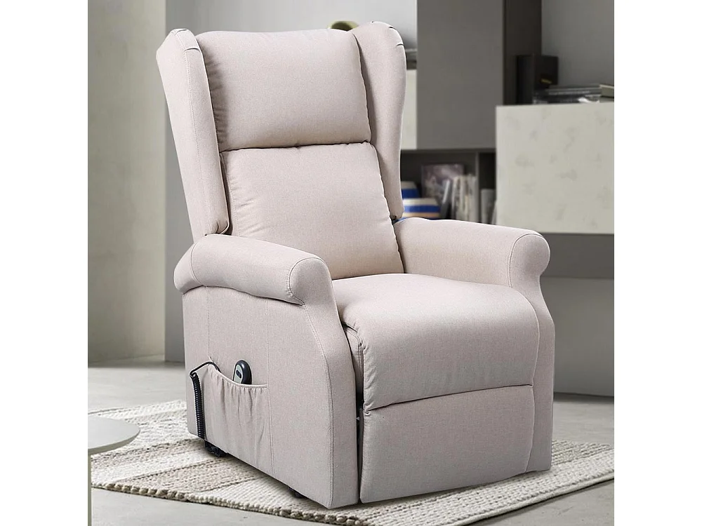 Poltrona Alzapersona Elettrica Motorizzata Reclinabile Tessuto Beige Anziani