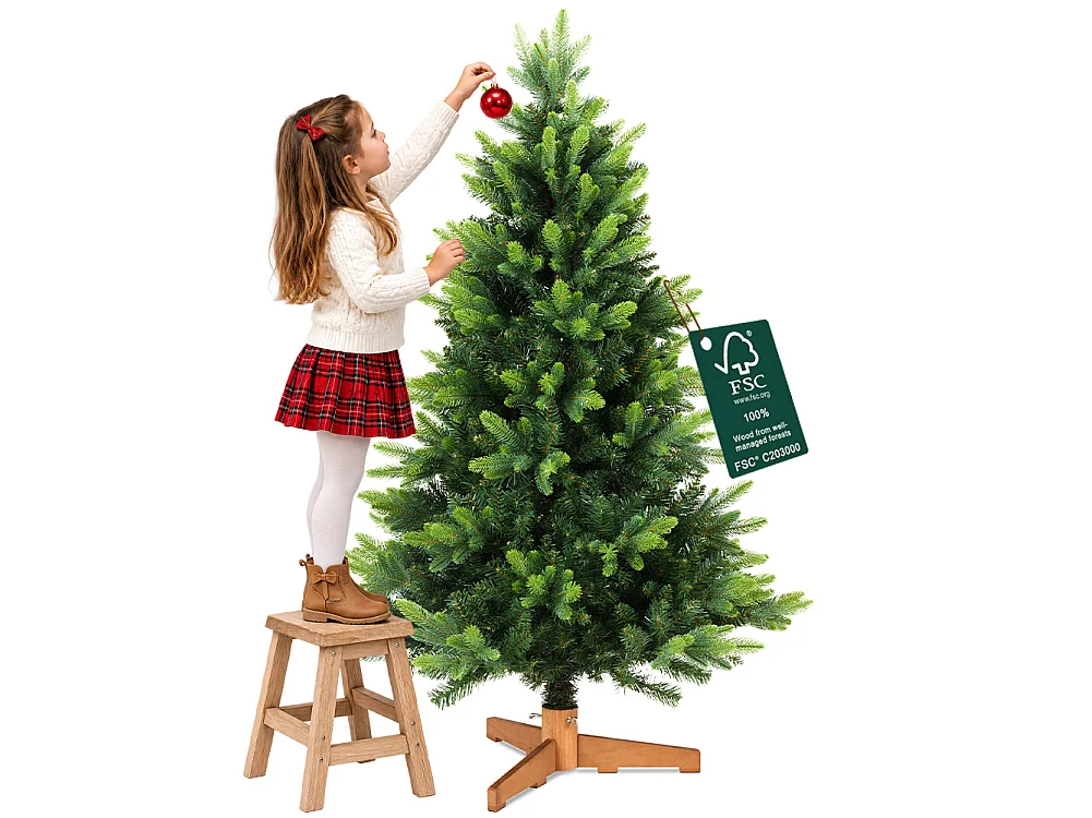 Albero di Natale Strasburgo Verde 150cm Foltissimo con Punte PVC e PE Base Legno