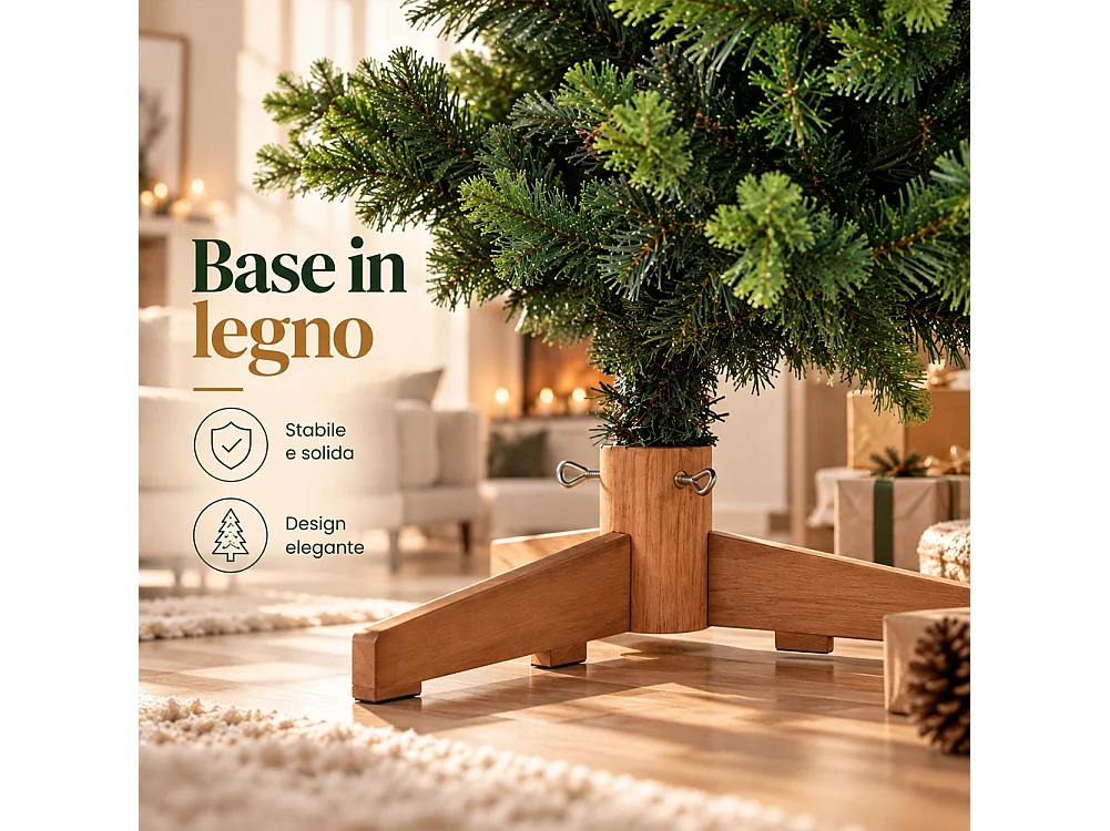 Albero di Natale Strasburgo Verde 150cm Foltissimo con Punte PVC e PE Base Legno