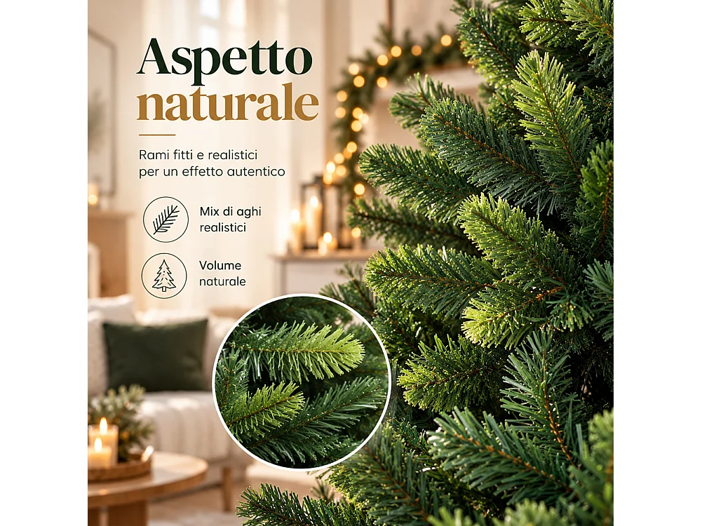 Albero di Natale Strasburgo Verde 150cm Foltissimo con Punte PVC e PE Base Legno