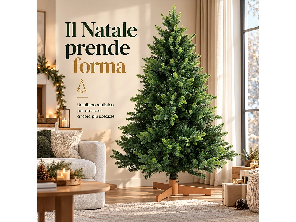 Albero di Natale Strasburgo Verde 150cm Foltissimo con Punte PVC e PE Base Legno