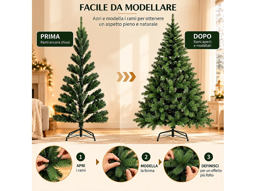 Albero di Natale 150cm Canadese Verde con 371 Punte Folto Decorazione Foltissima