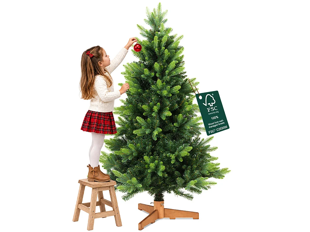 Albero di Natale Strasburgo Verde 180cm Foltissimo con Punte PVC e PE Base Legno