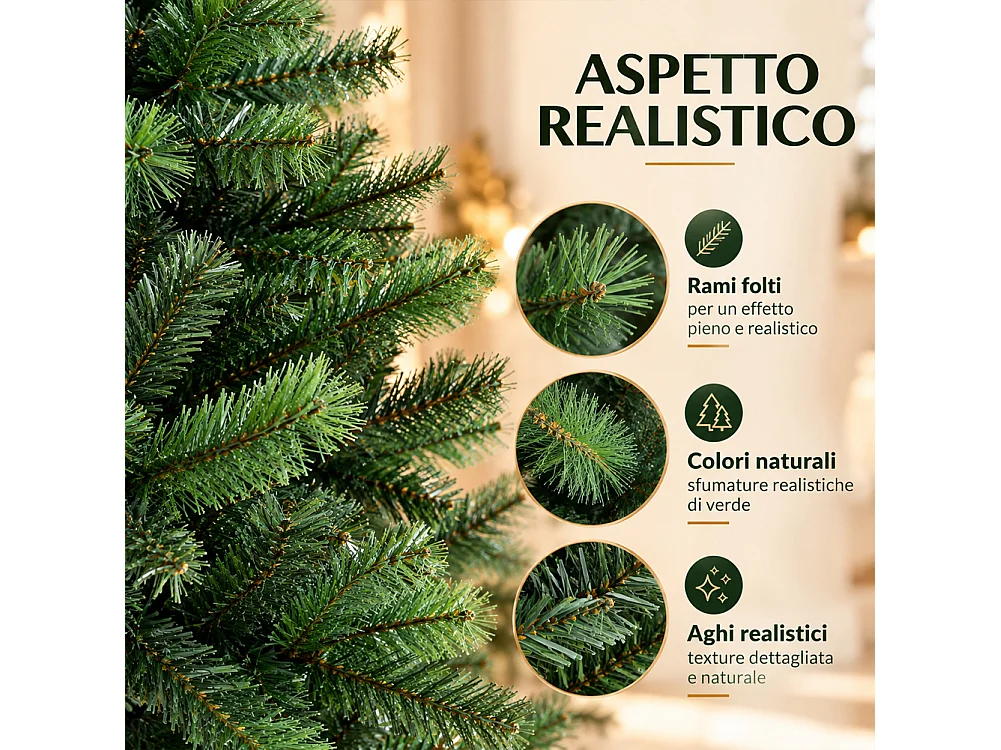 Albero di Natale 180cm Canadese Verde con 554 Punte Folto Decorazione Foltissima