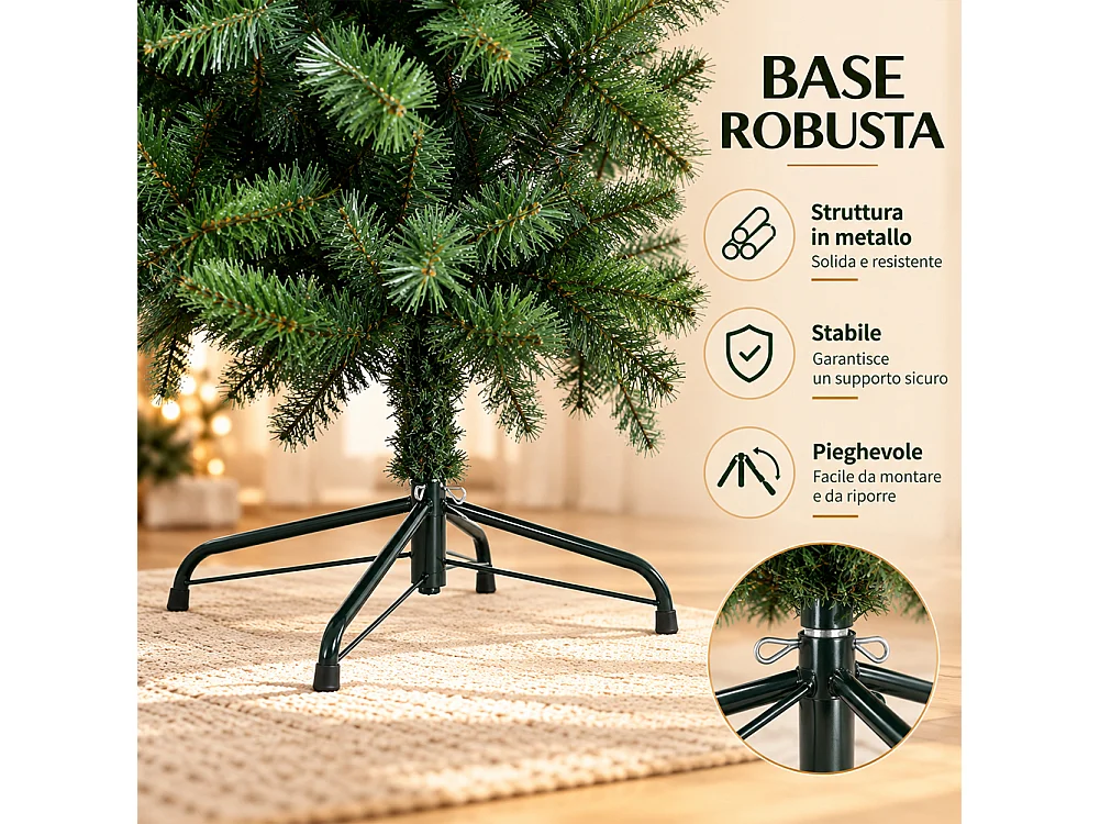Albero di Natale 210cm Canadese Verde con 683 Punte Folto Decorazione Foltissima