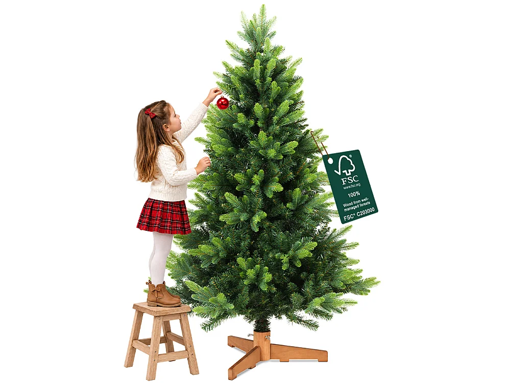 Albero di Natale Strasburgo Verde 220cm Foltissimo con Punte PVC e PE Base Legno