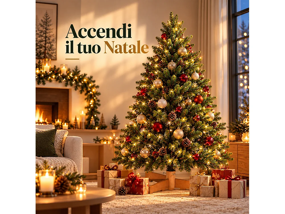Albero di Natale Strasburgo Verde 220cm Foltissimo con Punte PVC e PE Base Legno