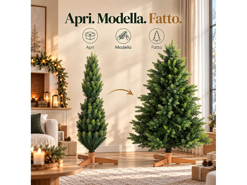 Albero di Natale Strasburgo Verde 220cm Foltissimo con Punte PVC e PE Base Legno