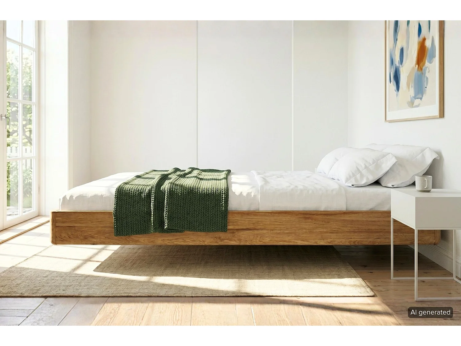 Łóżko lewitujące drewniane dębowe Visby LENA FLAT bez szafek / 140x200 cm, lakier naturalny