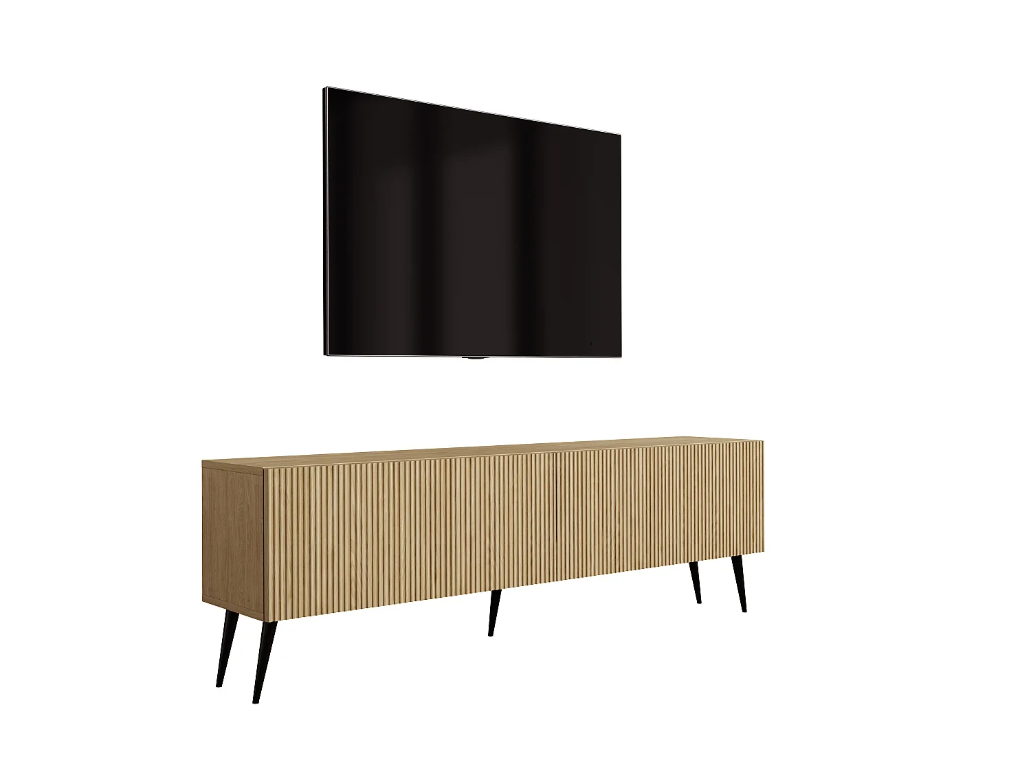 Meuble TV - color : chêne huilé, pieds inclinés noirs, 170 x 32 x 52 cm