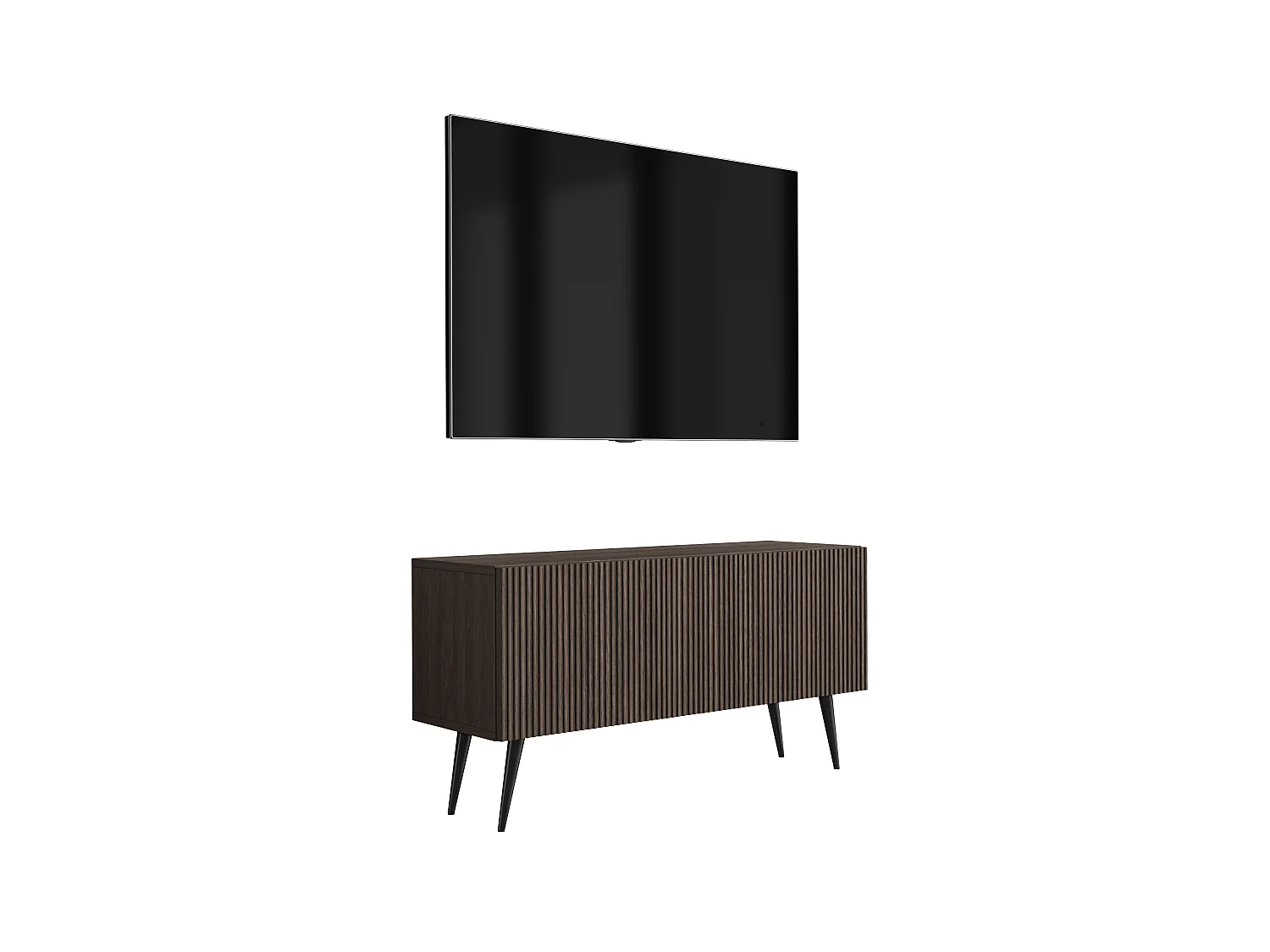 Mobile TV rovere Dunin, gambe inclinate nere, 100 x 32 x 52 cm