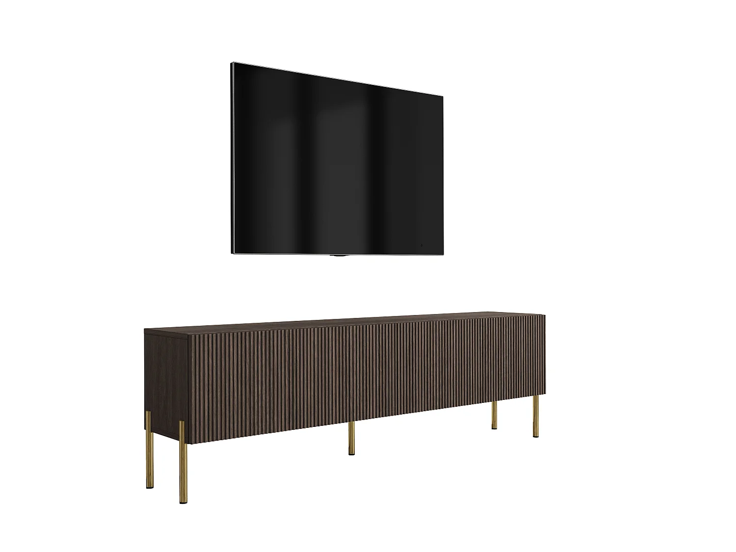 Dunin eikenhouten tv-meubel, rechte gouden poten, 170 x 32 x 52 cm