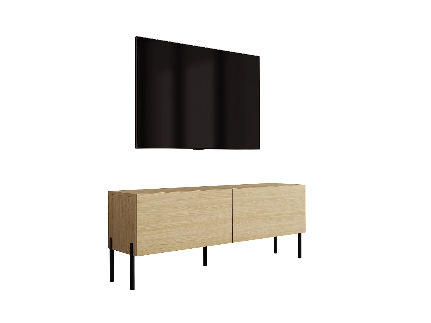 Tv-meubel met rechte zwarte poten, geolied eikenhout, 140 x 32 x 52 cm