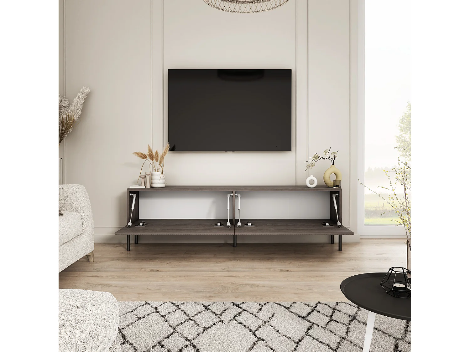 Meuble TV - color : chêne Dunin, pieds droits noirs, 170 x 32 x 52 cm