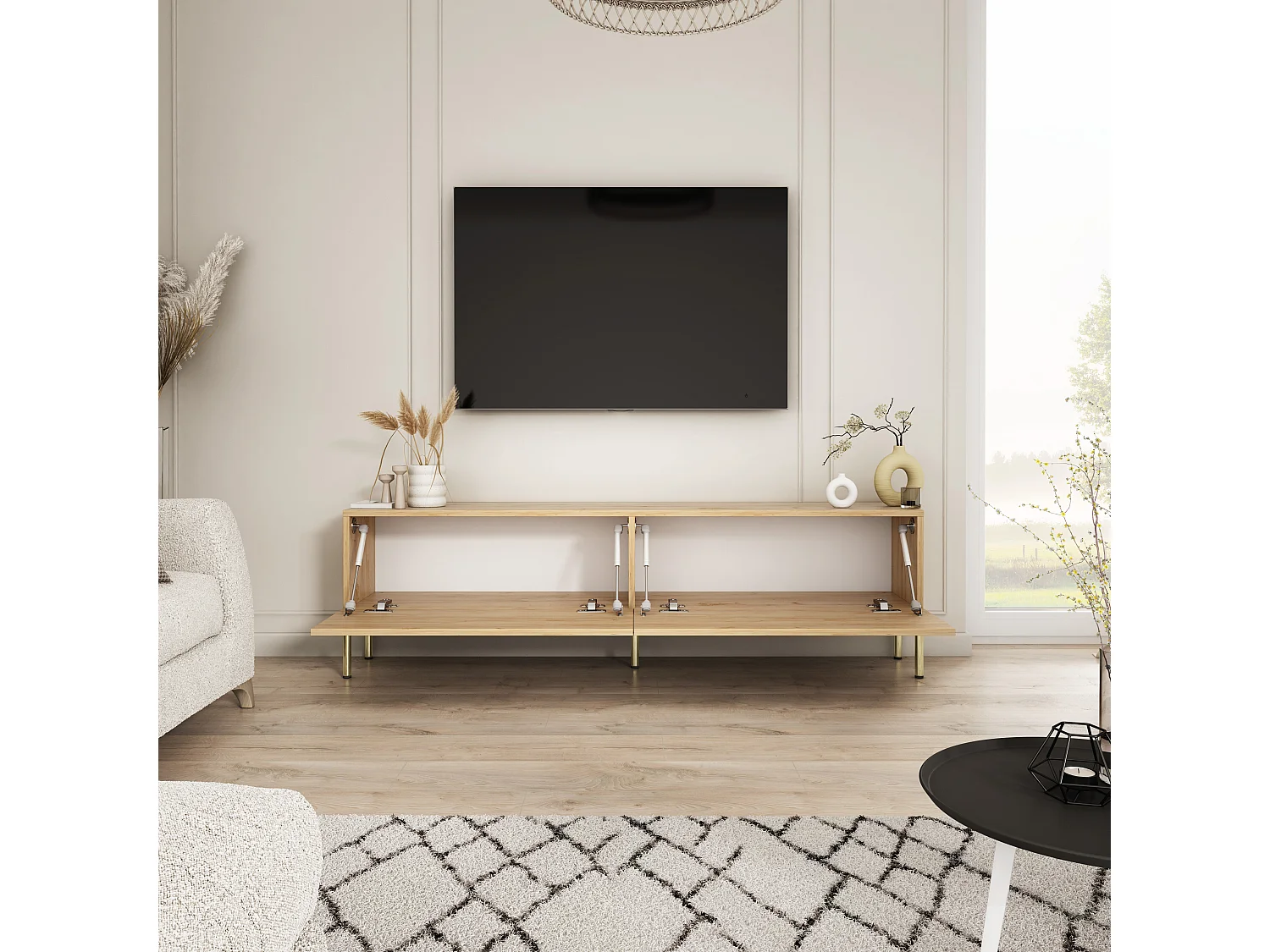 Móvel de TV pés retos dourados, Carvalho Craft, 170 x 32 x 52 cm