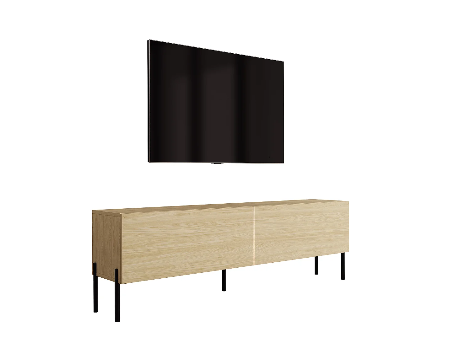 Meuble TV avec pieds droits noirs, Chêne Huilé, 170 x 32 x 52 cm