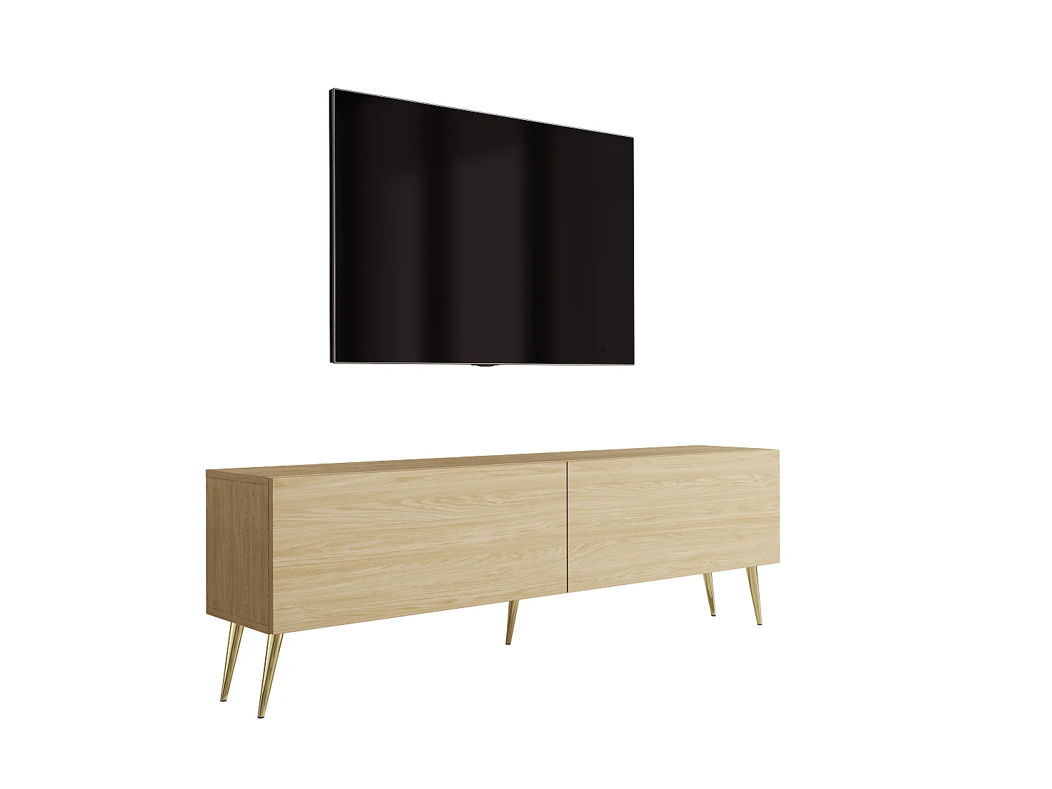 Meuble TV avec pieds inclinés dorés, Chêne Huilé, 170 x 32 x 52 cm