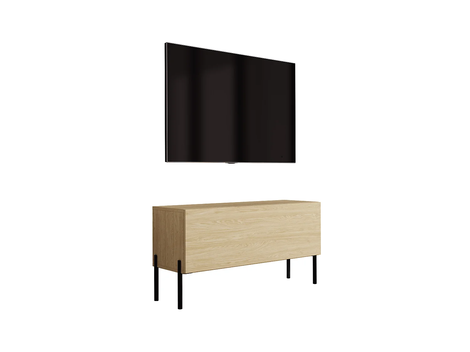 Meuble TV avec pieds droits noirs, Chêne Huilé, 100 x 32 x 52 cm