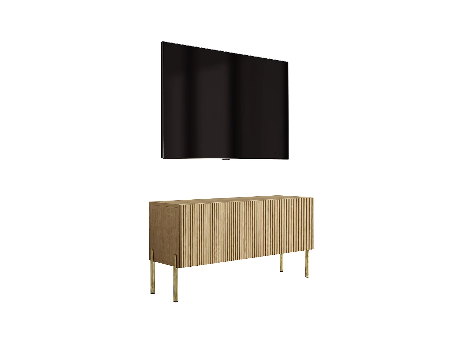Geolied eikenhouten tv-meubel, rechte gouden poten, 100 x 32 x 52 cm